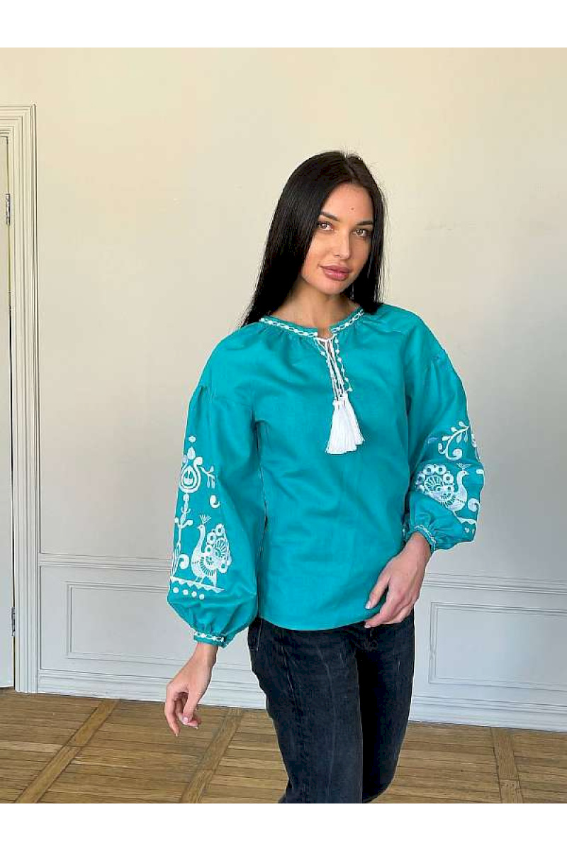 Green embroidered shirt Royal peacock